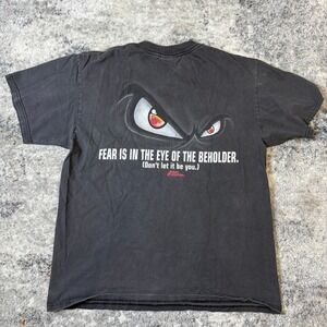 Vintage No Fear Graphic T-Shirt Faded Black Eye of the Beholder Mens Medium 90s